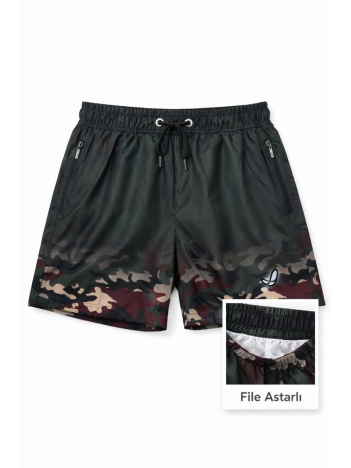 Kadın Deniz Şortu Fermuarlı Cepli File Astarlı Hızlı Kuruyan Premium - Siyah