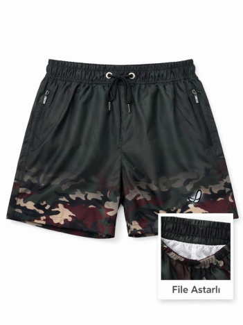 Kadın Deniz Şortu Fermuarlı Cepli File Astarlı Hızlı Kuruyan Premium - Siyah