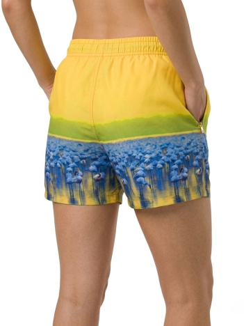 Kadın Deniz Şortu Fermuarlı Cepli File Astarlı Hızlı Kuruyan Premium - Sarı