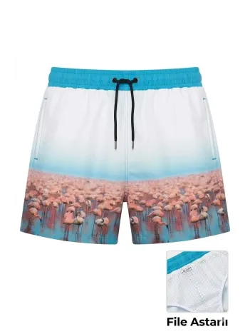 Kadın Deniz Şortu Fermuarlı Cepli File Astarlı Hızlı Kuruyan Premium - Beyaz