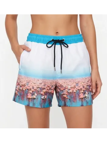 Kadın Deniz Şortu Fermuarlı Cepli File Astarlı Hızlı Kuruyan Premium - Beyaz