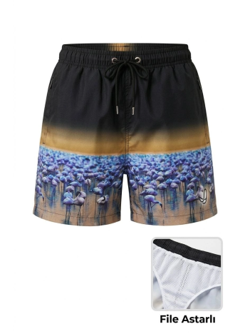 Kadın Deniz Şortu Fermuarlı Cepli File Astarlı Hızlı Kuruyan Premium - Siyah