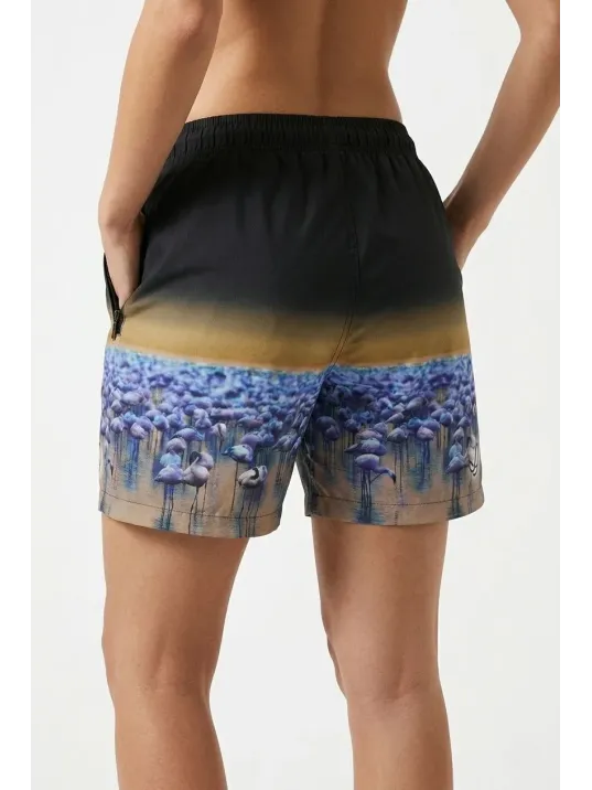 Kadın Deniz Şortu Fermuarlı Cepli File Astarlı Hızlı Kuruyan Premium - Siyah