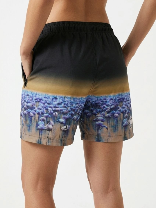 Kadın Deniz Şortu Fermuarlı Cepli File Astarlı Hızlı Kuruyan Premium - Siyah