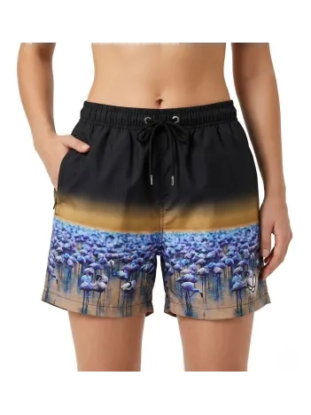 Kadın Deniz Şortu Fermuarlı Cepli File Astarlı Hızlı Kuruyan Premium - Siyah