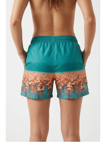 Kadın Deniz Şortu Fermuarlı Cepli File Astarlı Hızlı Kuruyan Premium - Su Yeşili