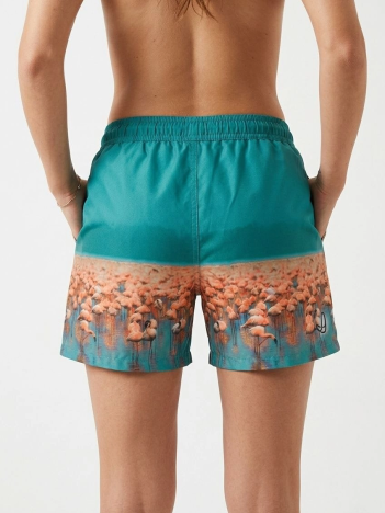 Kadın Deniz Şortu Fermuarlı Cepli File Astarlı Hızlı Kuruyan Premium - Su Yeşili