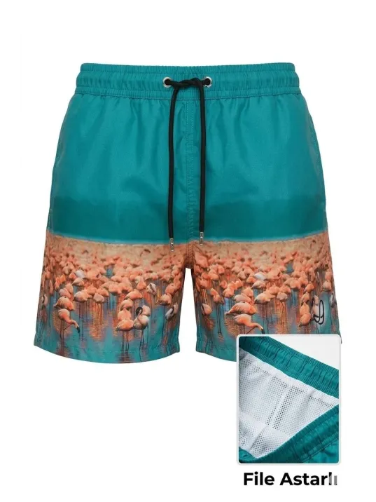 Kadın Deniz Şortu Fermuarlı Cepli File Astarlı Hızlı Kuruyan Premium - Su Yeşili