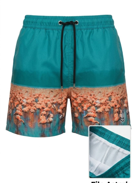 Kadın Deniz Şortu Fermuarlı Cepli File Astarlı Hızlı Kuruyan Premium - Su Yeşili