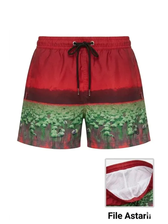 Kadın Deniz Şortu Fermuarlı Cepli File Astarlı Hızlı Kuruyan Premium - Kırmızı