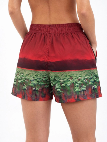 Kadın Deniz Şortu Fermuarlı Cepli File Astarlı Hızlı Kuruyan Premium - Kırmızı