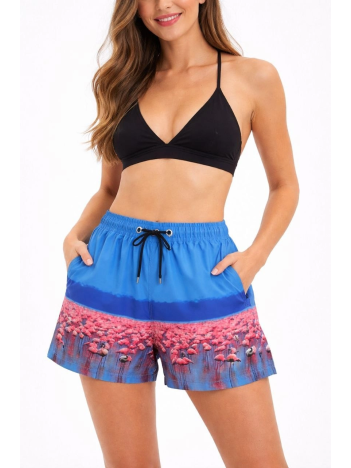 Kadın Deniz Şortu Fermuarlı Cepli File Astarlı Hızlı Kuruyan Premium - Mavi