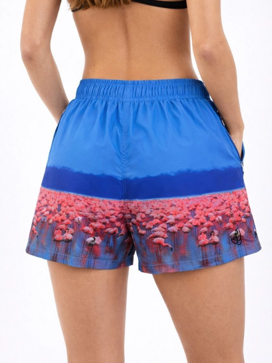 Kadın Deniz Şortu Fermuarlı Cepli File Astarlı Hızlı Kuruyan Premium - Mavi