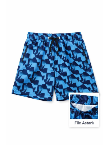 Kadın Deniz Şortu Fermuarlı Cepli File Astarlı Hızlı Kuruyan Premium - Mavi