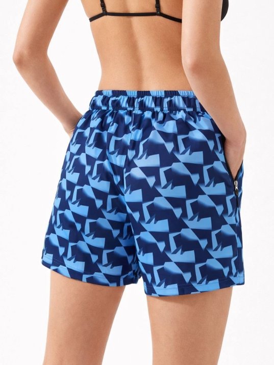 Kadın Deniz Şortu Fermuarlı Cepli File Astarlı Hızlı Kuruyan Premium - Mavi