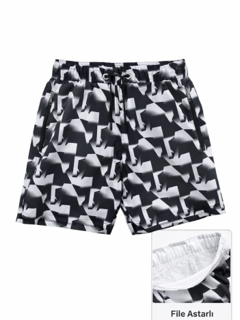 Kadın Deniz Şortu Fermuarlı Cepli File Astarlı Hızlı Kuruyan Premium - Siyah