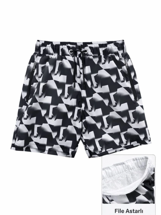 Kadın Deniz Şortu Fermuarlı Cepli File Astarlı Hızlı Kuruyan Premium - Siyah