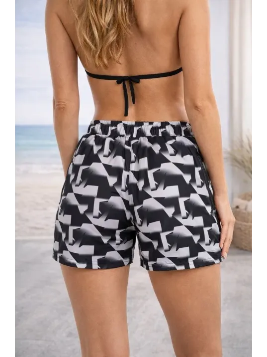 Kadın Deniz Şortu Fermuarlı Cepli File Astarlı Hızlı Kuruyan Premium - Siyah