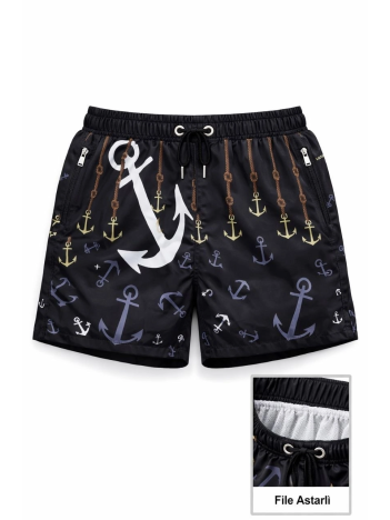 Kadın Deniz Şortu Fermuarlı Cepli File Astarlı Hızlı Kuruyan Premium - Siyah