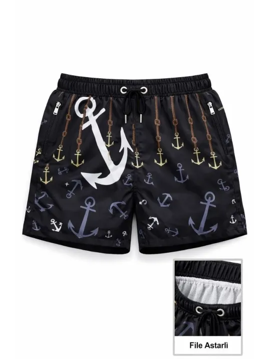 Kadın Deniz Şortu Fermuarlı Cepli File Astarlı Hızlı Kuruyan Premium - Siyah