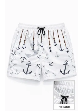 Kadın Deniz Şortu Fermuarlı Cepli File Astarlı Hızlı Kuruyan Premium - Beyaz
