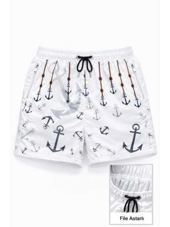 Kadın Deniz Şortu Fermuarlı Cepli File Astarlı Hızlı Kuruyan Premium - Beyaz