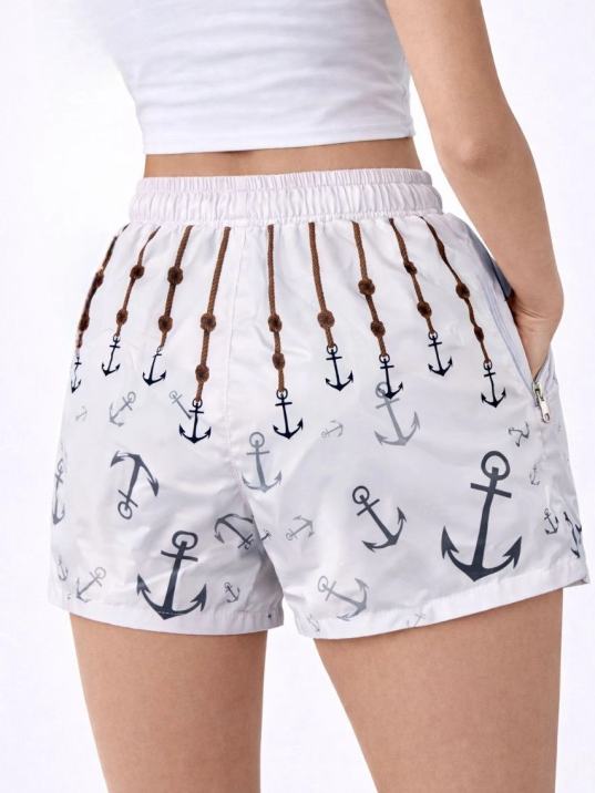 Kadın Deniz Şortu Fermuarlı Cepli File Astarlı Hızlı Kuruyan Premium - Beyaz
