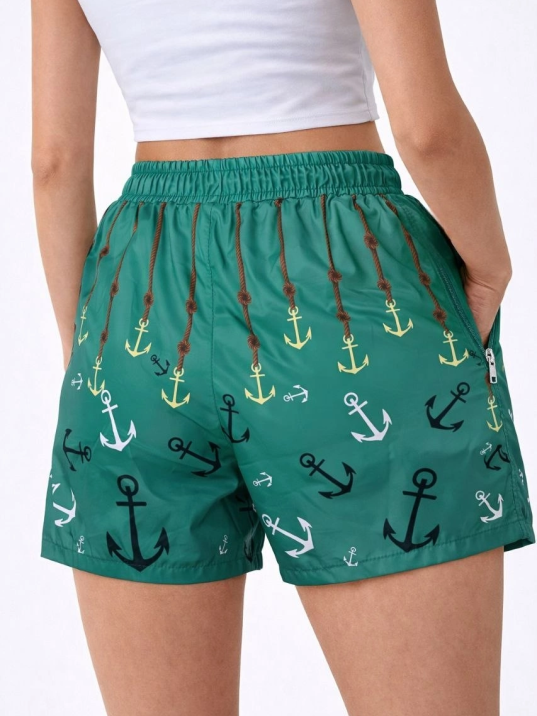 Kadın Deniz Şortu Fermuarlı Cepli File Astarlı Hızlı Kuruyan Premium - Su Yeşili