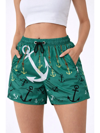 Kadın Deniz Şortu Fermuarlı Cepli File Astarlı Hızlı Kuruyan Premium - Su Yeşili