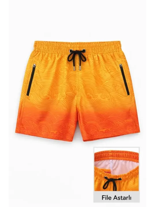 Kadın Deniz Şortu Fermuarlı Cepli File Astarlı Hızlı Kuruyan Premium - Çok Renkli