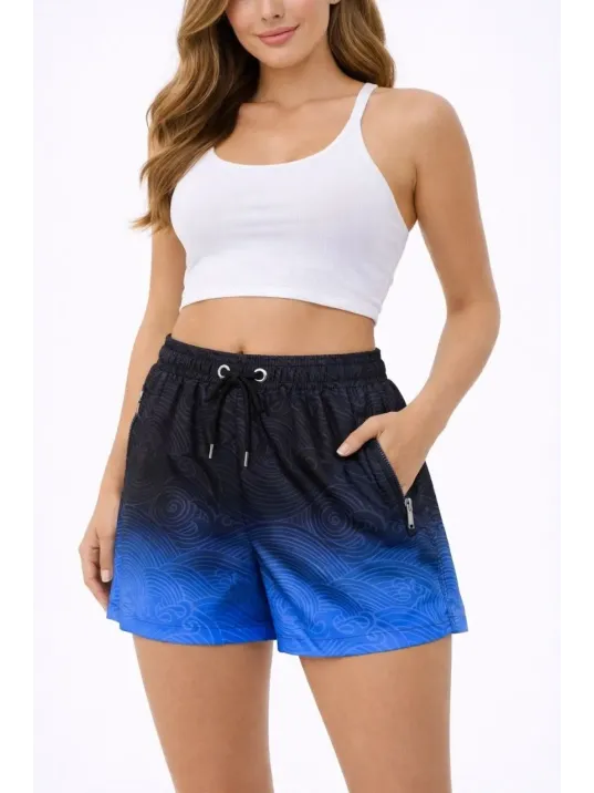 Kadın Deniz Şortu Fermuarlı Cepli File Astarlı Hızlı Kuruyan Premium - Çok Renkli