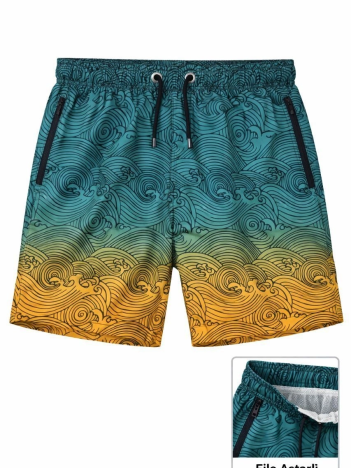 Kadın Deniz Şortu Fermuarlı Cepli File Astarlı Hızlı Kuruyan Premium - Çok Renkli