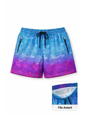 Kadın Deniz Şortu Fermuarlı Cepli File Astarlı Hızlı Kuruyan Premium - Çok Renkli