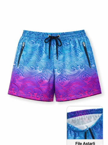 Kadın Deniz Şortu Fermuarlı Cepli File Astarlı Hızlı Kuruyan Premium - Çok Renkli