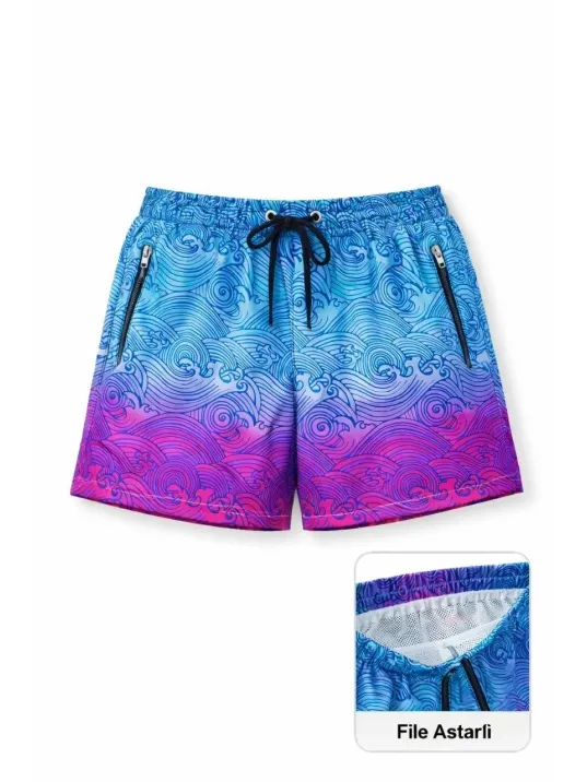 Kadın Deniz Şortu Fermuarlı Cepli File Astarlı Hızlı Kuruyan Premium - Çok Renkli