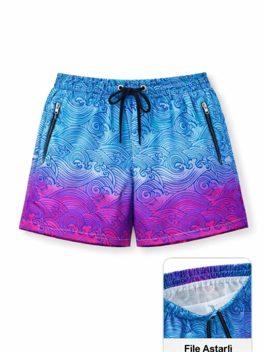 Kadın Deniz Şortu Fermuarlı Cepli File Astarlı Hızlı Kuruyan Premium - Çok Renkli