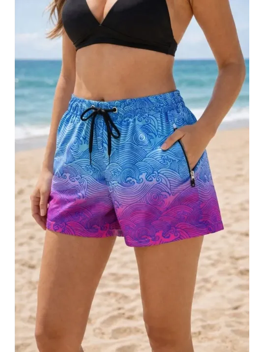 Kadın Deniz Şortu Fermuarlı Cepli File Astarlı Hızlı Kuruyan Premium - Çok Renkli