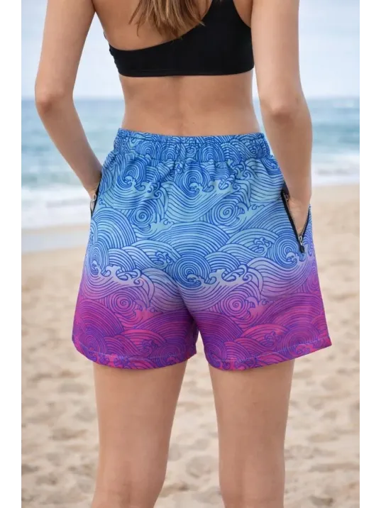 Kadın Deniz Şortu Fermuarlı Cepli File Astarlı Hızlı Kuruyan Premium - Çok Renkli