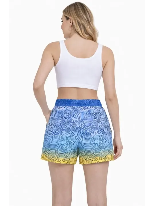 Kadın Deniz Şortu Fermuarlı Cepli File Astarlı Hızlı Kuruyan Premium - Çok Renkli