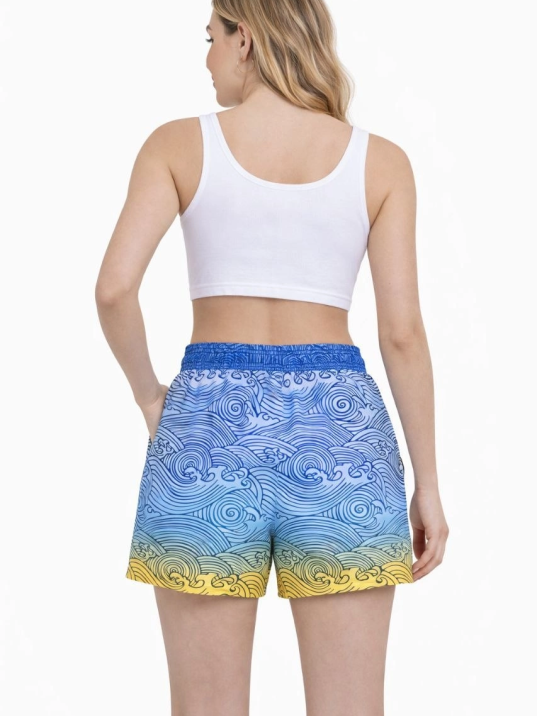 Kadın Deniz Şortu Fermuarlı Cepli File Astarlı Hızlı Kuruyan Premium - Çok Renkli