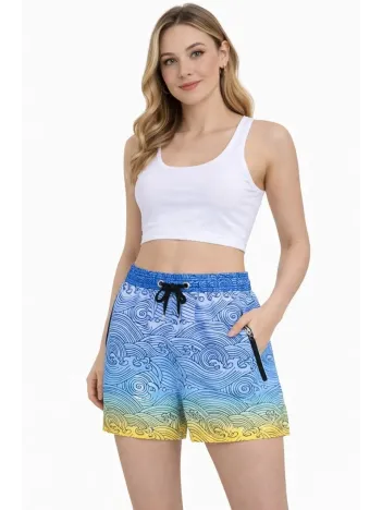 Kadın Deniz Şortu Fermuarlı Cepli File Astarlı Hızlı Kuruyan Premium - Çok Renkli