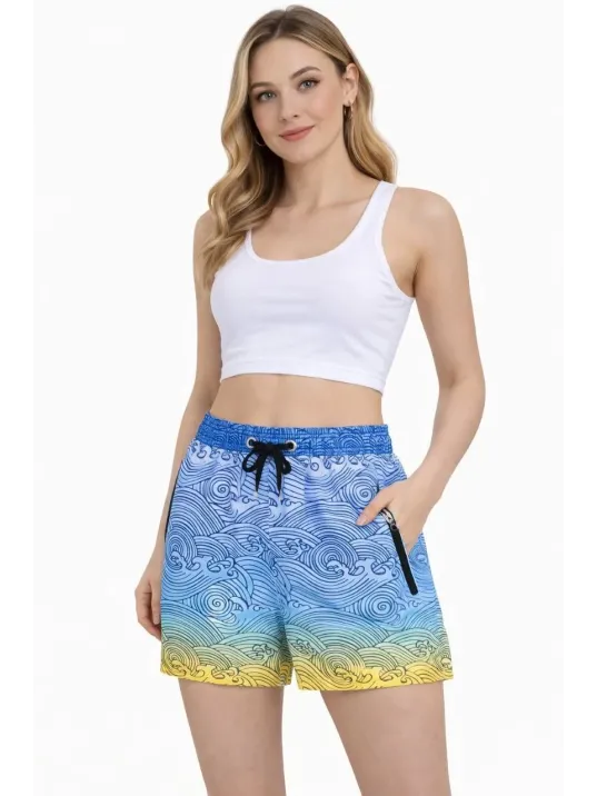 Kadın Deniz Şortu Fermuarlı Cepli File Astarlı Hızlı Kuruyan Premium - Çok Renkli