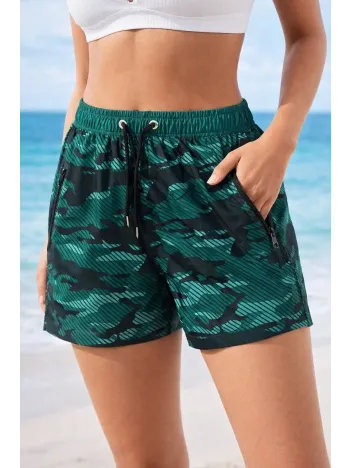 Kadın Deniz Şortu Fermuarlı Cepli File Astarlı Hızlı Kuruyan Premium - Su Yeşili