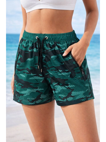 Kadın Deniz Şortu Fermuarlı Cepli File Astarlı Hızlı Kuruyan Premium - Su Yeşili