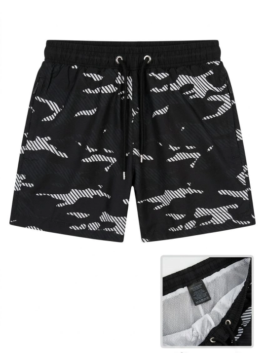 Kadın Deniz Şortu Fermuarlı Cepli File Astarlı Hızlı Kuruyan Premium - Siyah