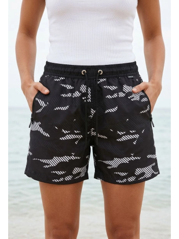 Kadın Deniz Şortu Fermuarlı Cepli File Astarlı Hızlı Kuruyan Premium - Siyah