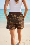 Kadın Deniz Şortu Fermuarlı Cepli File Astarlı Hızlı Kuruyan Premium - Kahverengi