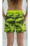 Kadın Deniz Şortu Fermuarlı Cepli File Astarlı Hızlı Kuruyan Premium - Neon Yeşili