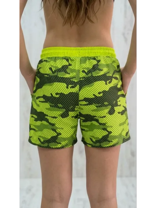 Kadın Deniz Şortu Fermuarlı Cepli File Astarlı Hızlı Kuruyan Premium - Neon Yeşili