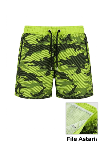 Kadın Deniz Şortu Fermuarlı Cepli File Astarlı Hızlı Kuruyan Premium - Neon Yeşili